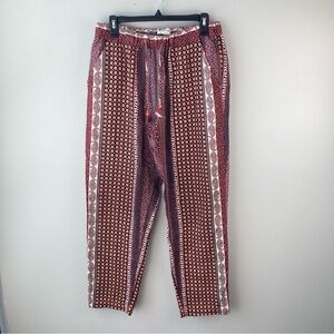 Rachel Zoe 100% Linen Pants Floral Multicolor Blue Red Boho Tie Pockets Size M